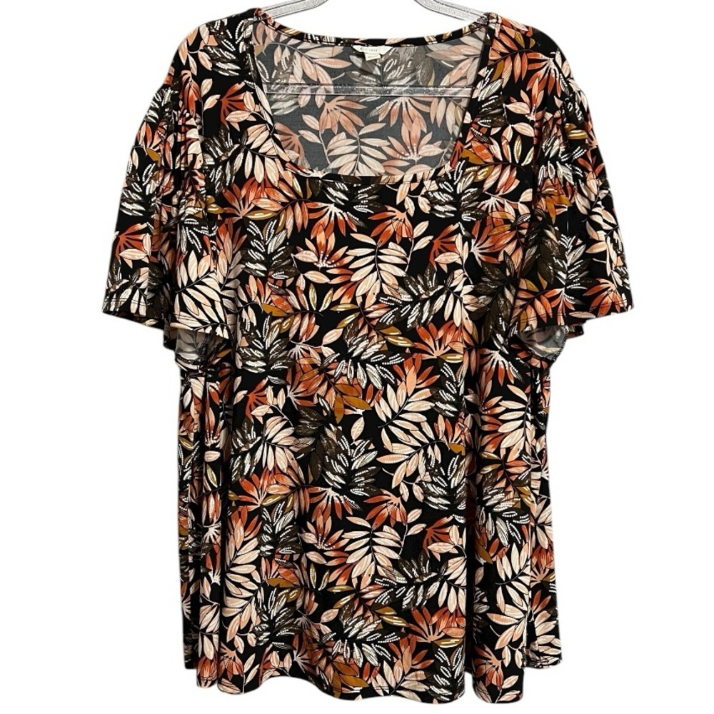 Target Fall Inspired Short Bell Sleeve Square Neck Pop Over Leaf Top Size 22/24